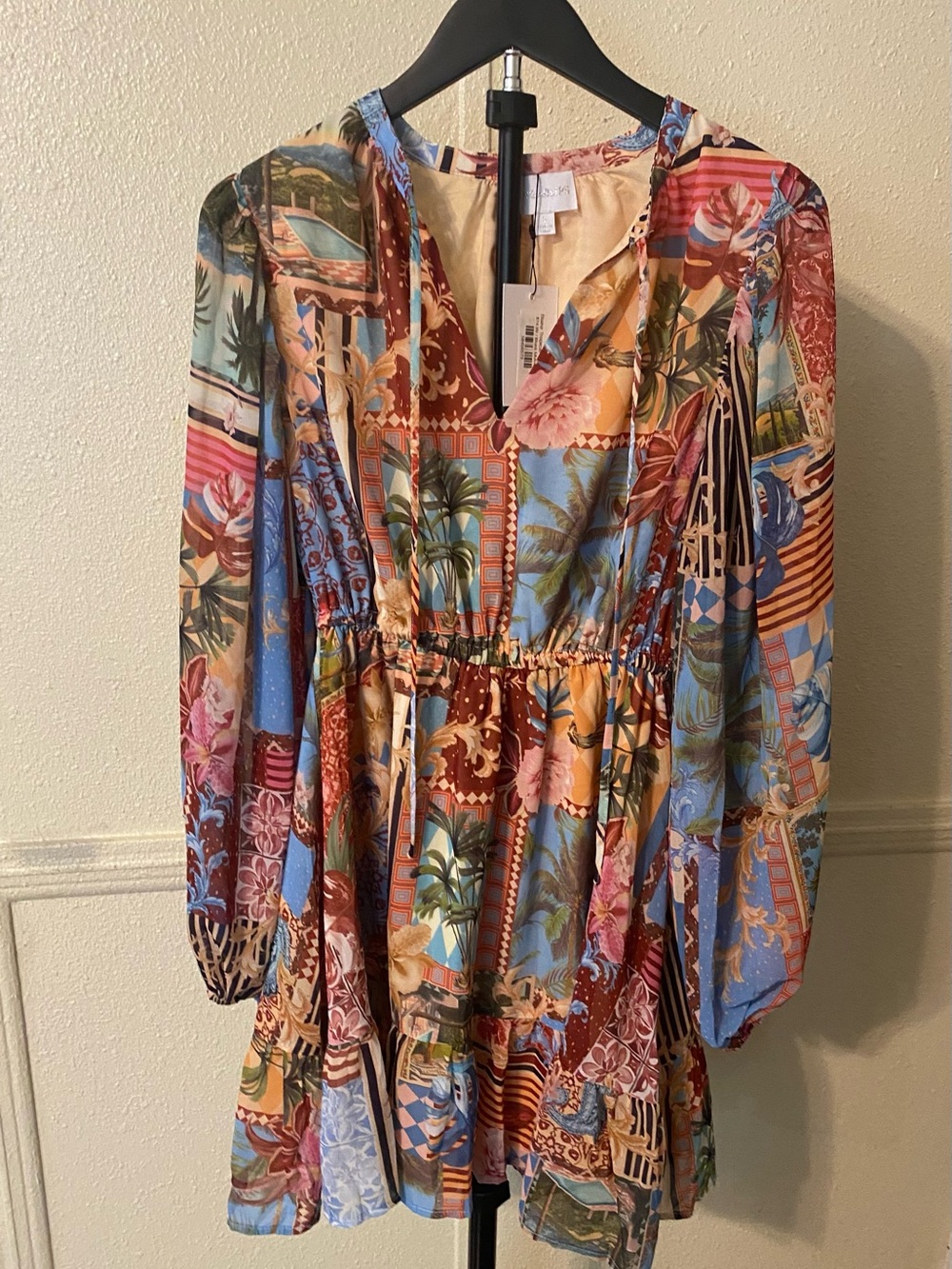 Colorful Tropical Patchwork Tiered Mini Dress